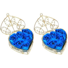 Eternal Flower 2 Sets, Romantic Gift Box Artificial Rose Floral Soap Heart Flower Box Bouquet Arrangement Basket, Blue