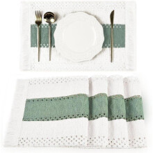 Zestaw 4 naturalnych podkładek z bawełny i lnu - 30x50 cm Styl boho - Zmywalne z frędzlami - Nadaje się jako