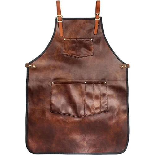 Kitchen apron - Leather - Brown - Waterproof - Adjustable - 78x61cm