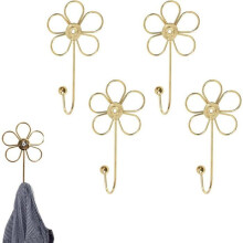 Set de 4 cârlige decorative pentru flori - cârlig individual auriu - cârlige de perete creative pentru flori - imitație de auriu - 16 x 8,5