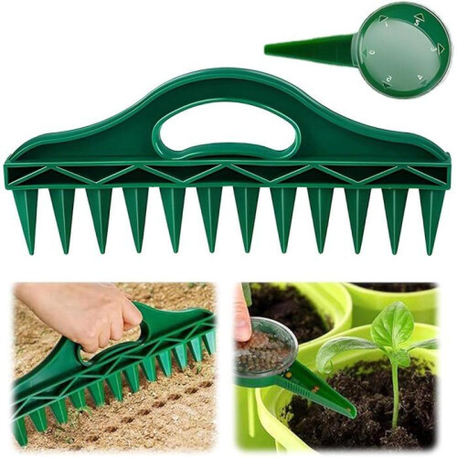 2-piece sowing tool set: seed drill, seed spreader, perforating and loosening rake + sowing tool