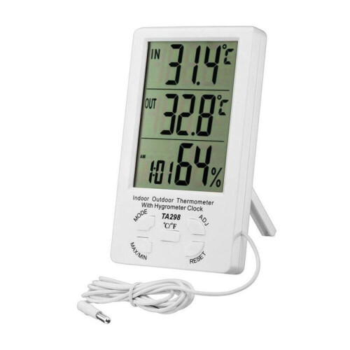 Termômetro e higrômetro digital - LCD - Sonda externa - Uso interno e externo - Temperatura de -10 a +50