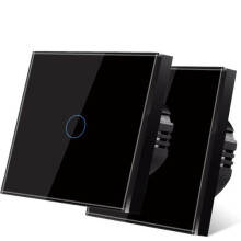 Conjunto de 2 interruptores de luz sensíveis ao toque pretos com display LED e painel de vidro cristal - Sem fio neutro