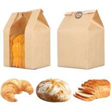 Pachet de 50 de pungi de pâine din hârtie kraft pentru pâine de casă. Pungă mare de pâine cu fereastră transparentă (32 x 21 x 10 cm), i