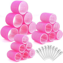 Sett med 28 varmefrie, selvklebende hårruller, store og små krøller, med 10 klips for langt, mellomlangt og kort hår.