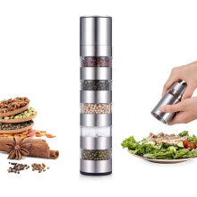 1 artikel - 5-i-1 salt- och pepparkvarnset - Mini salt- och pepparkvarn - Justerbar kornstorlek - 25 x 5,3 cm
