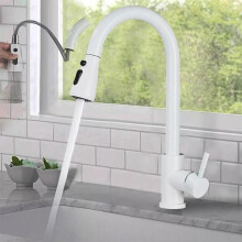 Rubinetto da cucina, miscelatore con doccetta estraibile girevole a 360, doccetta ad arco alto per lavello, 2 modalità, bianco