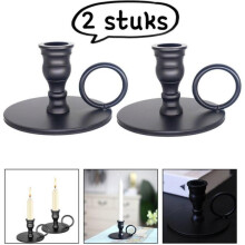 Set van 2 decoratieve zwarte ijzeren kandelaars - kleine kandelaar