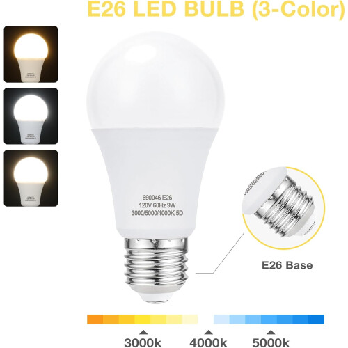 Ampoule LED A60 E26 3000K/4000K/5000K 9W