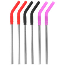Lot de 6 pailles en acier inoxydable avec embouts en silicone