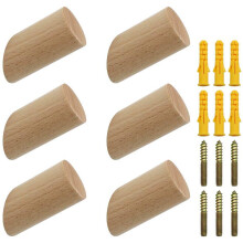 Lot de 6 crochets muraux en bois de hêtre 3 x 6 cm