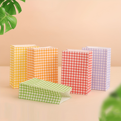 Colorful candy-colored grid-bottom paper bags 50 pcs