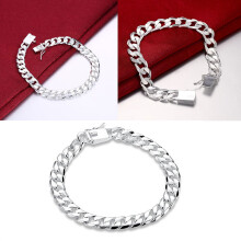 Men's 925 Sterling Silver Square Bangle Bracelet 20cm
