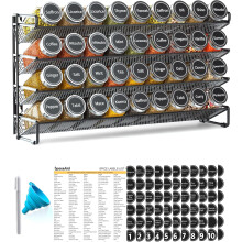 Spice Rack Organizer Black with 36 Jars and 386 Labels