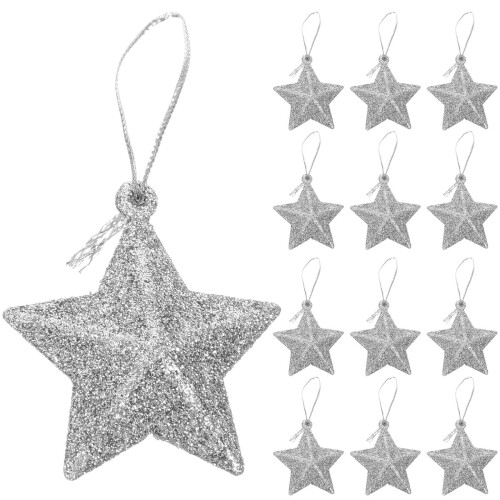 Glitter Star Christmas Tree Ornaments Silver 24pcs
