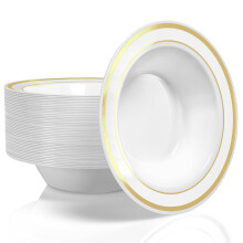 Elegant Gold Plastic Bowl 12oz Disposable 50 Count