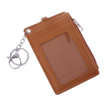 Leather ID card holder with coin purse and keychain