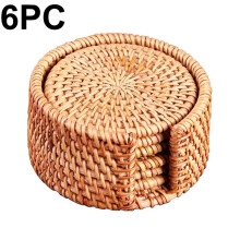 Natural Wicker Coasters Set – 8cm Round, Khaki, 6 pcs