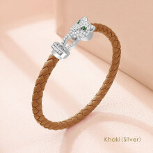 Geparden-Zirkon-Armband für Damen, geflochtenes Leder, 1 Stück