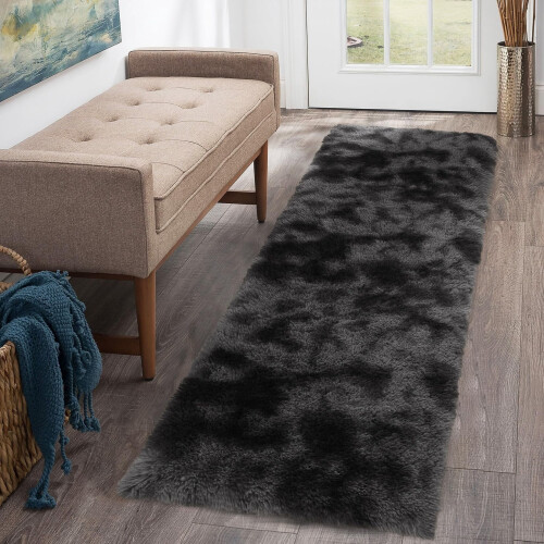 Tapis en polyester pelucheux, motif tie-dye moderne