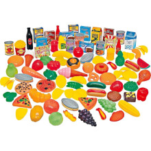 Conjunto gigante de 114 peças de comida de brinquedo para crianças, incluindo frutas, legumes, bolos e itens variados para brincar de mercea