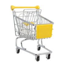 Mini chariot de courses jaune pour enfants, en métal, pour jeux d'imitation, jouet durable avec roues lisses.