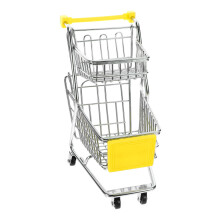 Lot de 5 mini chariots de courses en fer jaune, jouets décoratifs pour le bureau, le rangement et les loisirs créatifs. Design en métal rési