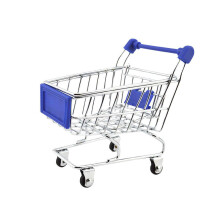 Mini chariot de courses bleu foncé pour enfants, jouet d'imitation, structure en métal, panier à roulettes, durable et léger