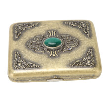 Étui à cigarettes vintage en laiton double face avec clip à ressort, format poche pour 20 cigarettes, motif fleur de jade