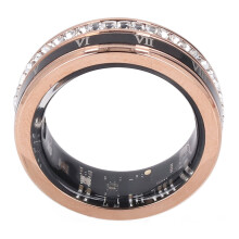 Wasserdichter Smartring für Damen und Herren mit Fitness-Tracker und römischen Ziffern, Größe 10, schwarzer Edelstahl