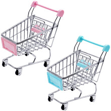 Einkaufswagen-Set (2er-Pack), hübsche Aufbewahrungskörbe für Schreibtischdeko und Kosmetikablage, rosa und blau, Kunststoff