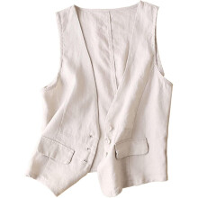 (Small, Beige) Womens Cotton Linen Vest Casual Loose V Neck Sleeveless Vests Jacket-e