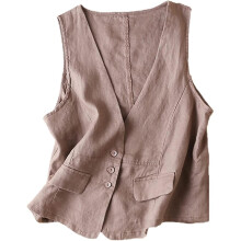 (Medium, Khaki) Womens Cotton Linen Vest Casual Loose V Neck Sleeveless Vests Jacket-e