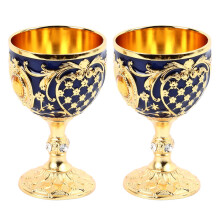 Elegante vintage wijnglazen set van 2 stuks, gemaakt van zinklegering met een blauw-gouden afwerking, geschikt voor feestjes en thuisgebruik