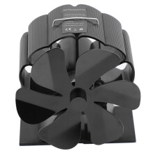Houtkachelventilator met 6 bladen, warmte-aangedreven, aluminiumlegering, zwart, voor efficiënte warmtecirculatie.