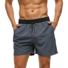 (M, Black - Grey) Men S Swim Trunks With Zip Pocket Waterproof Drying Quick Swimsuit Bathing Shorts With Adjustable Drawstring-n