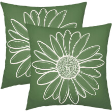 Kissenbezüge „Grüne Gänseblümchen“, 45 x 45 cm, 2er-Set, Baumwoll-Leinen