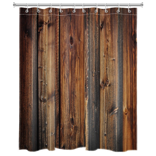 Duschvorhang aus Holz, 152 x 183 cm, rustikal braun, Polyester