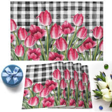 Set van 6 roze tulp placemats van katoen en linnen.