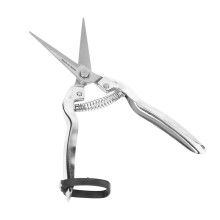 Tuinsnoeischaar met roestvrijstalen blad en ergonomische gekartelde handgreep voor het snoeien van boomtakken.