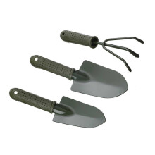 Tuingereedschapset met hark en schop, ergonomische handgreep voor planten, wieden en grond losmaken.