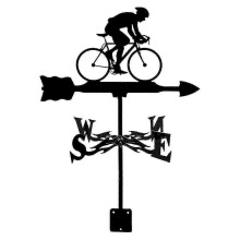 Roestvrijstalen windwijzer voor in de tuin met silhouet van een paard en een fiets.