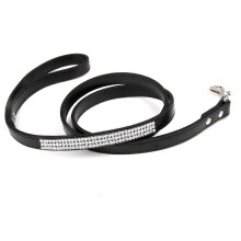 Guinzaglio per cani di piccola taglia, in similpelle con decorazioni di strass scintillanti, nero, 120 cm (47,2 pollici).