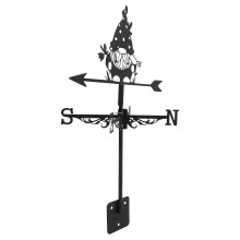 Zwarte ijzeren windwijzer voor op het dak met kaboutermotief, 58 cm, tuindecoratie