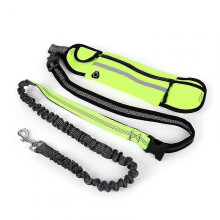 Guinzaglio per cani a mani libere con custodia, guinzaglio elastico riflettente per corsa e jogging, nylon verde, 85-115 cm