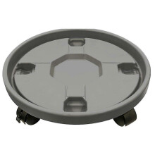 Vassoio rotondo di grandi dimensioni con supporto per carrello mobile resistente, 40 cm, in resina grigia, con griglia rinforzata e ruote bloccabili.