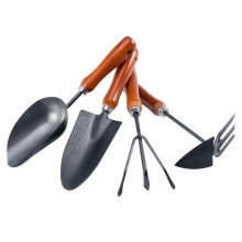 Tuingereedschapset met ergonomische houten handgreep, gietijzeren, 3-delige set voor planten en wieden.