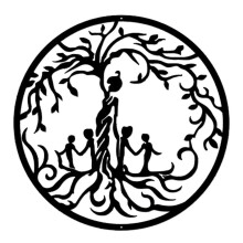 Wanddeko aus Metall: Baum mit Mutter und 4 Kindern, schwarze Metall-Wohndekoration, 30 x 30 cm