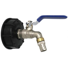 Adapter do zbiornika IBC kompatybilny z zaworem kulowym, wlot 60 mm S60x6, wylot BSP 3/4 cala, mosiądz i PP