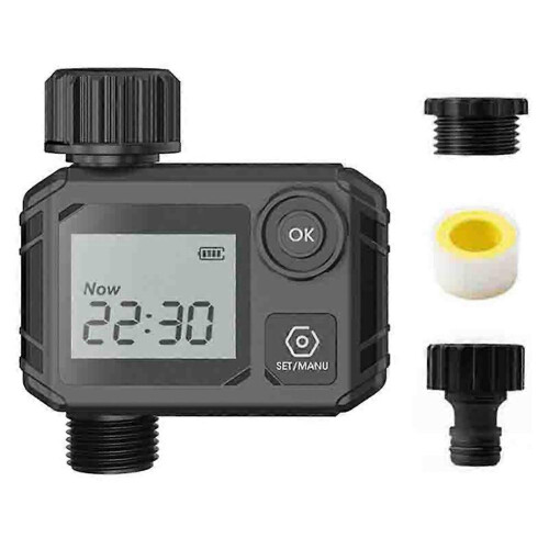 Digital Programmable Garden Irrigation Controller with Large LCD Screen, 1S-99Min Watering & 1H-15D Interval, IP65 Waterproof